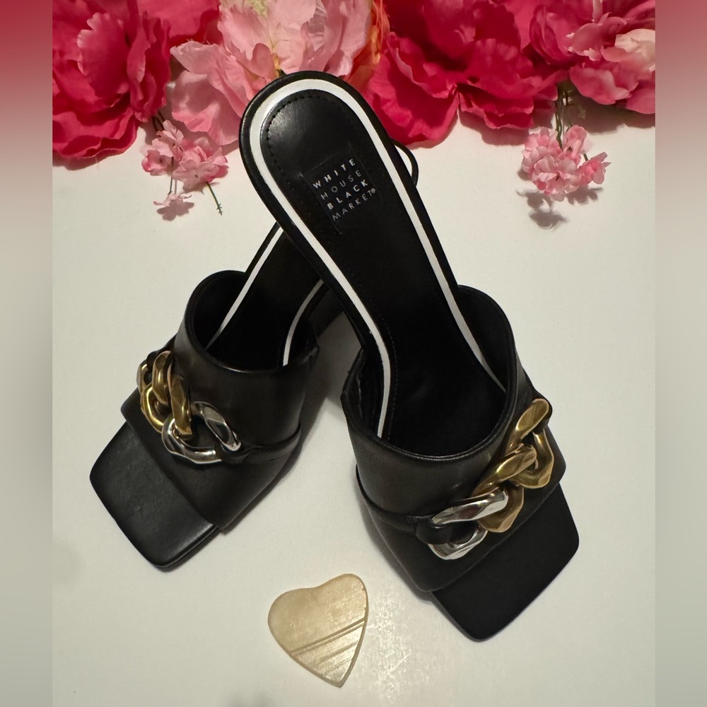 White House Black Market Black and Gold Heels